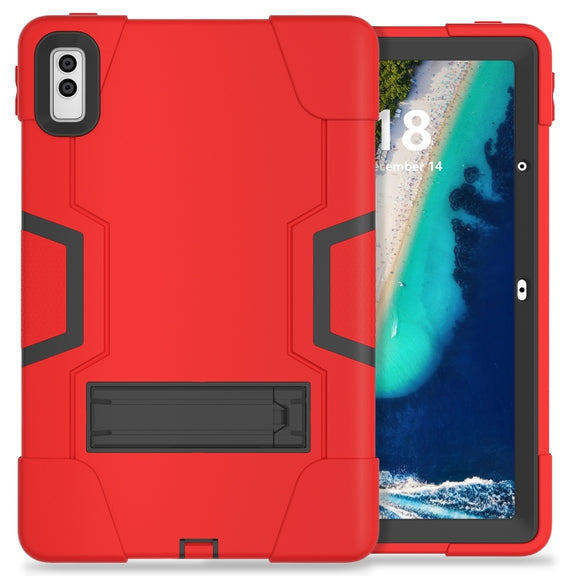 For Lenovo Tab M10 5G 10.6 inch Contrast Color Silicone PC Tablete Case with Holder(Red Black)