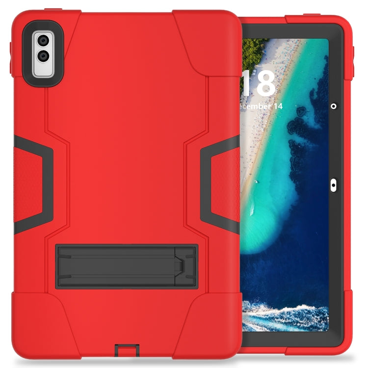 For Lenovo Tab M10 5G 10.6 inch Contrast Color Silicone PC Tablete Case with Holder(Red Black)