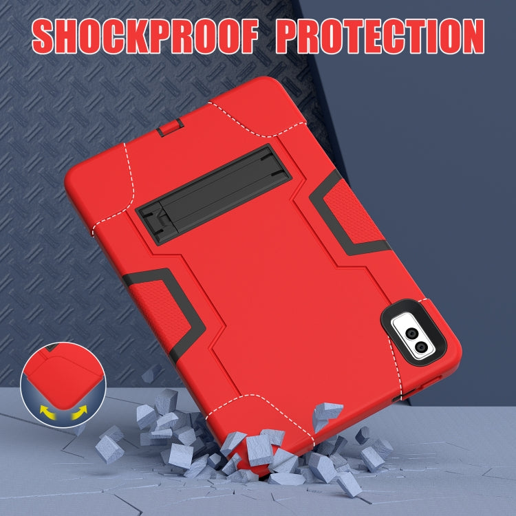 For Lenovo Tab M10 5G 10.6 inch Contrast Color Silicone PC Tablete Case with Holder(Red Black)