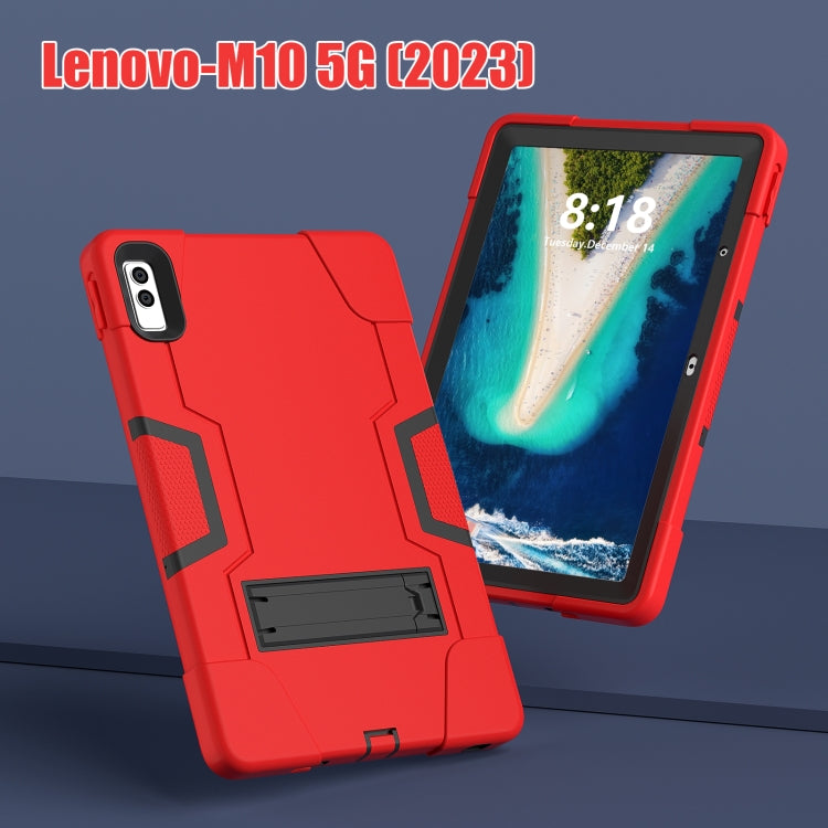 For Lenovo Tab M10 5G 10.6 inch Contrast Color Silicone PC Tablete Case with Holder(Red Black)
