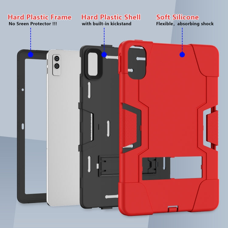 For Lenovo Tab M10 5G 10.6 inch Contrast Color Silicone PC Tablete Case with Holder(Red Black)