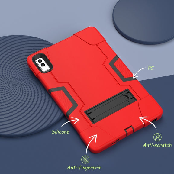 For Lenovo Tab M10 5G 10.6 inch Contrast Color Silicone PC Tablete Case with Holder(Red Black)