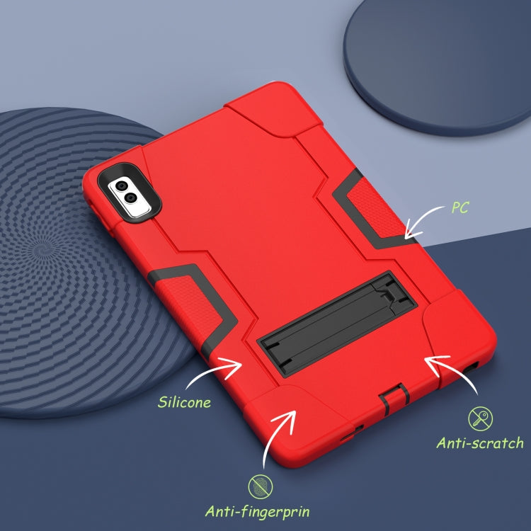 For Lenovo Tab M10 5G 10.6 inch Contrast Color Silicone PC Tablete Case with Holder(Red Black)