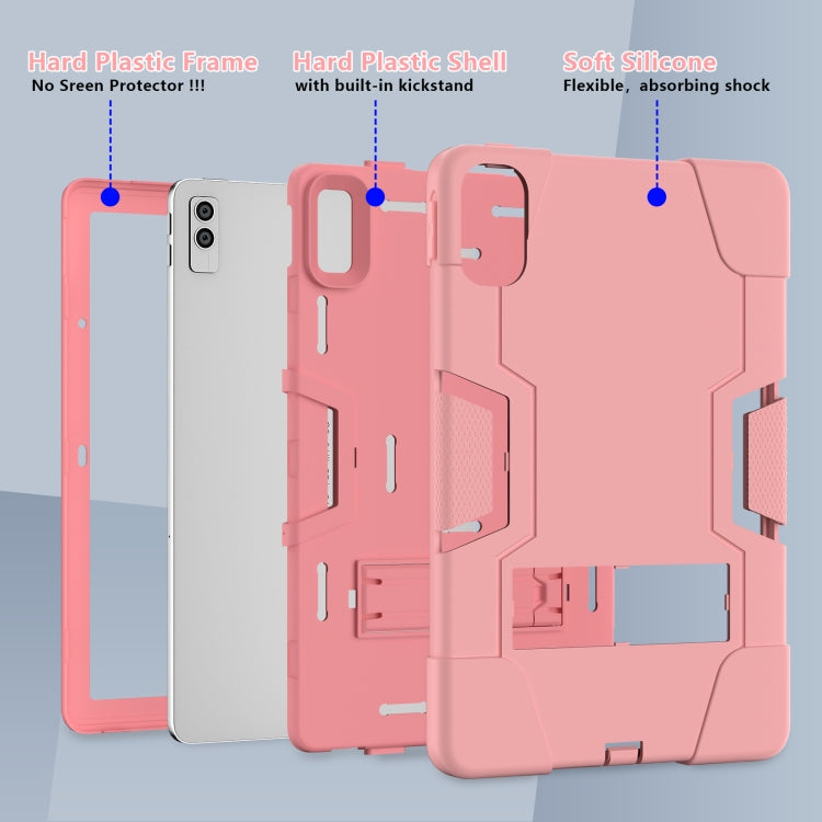 For Lenovo Tab M10 5G 10.6 inch Contrast Color Silicone PC Tablete Case with Holder(Rose Gold)
