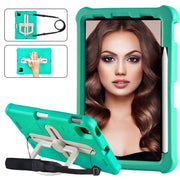 For iPad Pro 11 2024 Shield 360 Rotation Handle EVA Shockproof PC Tablet Case(Mint Green Beige)