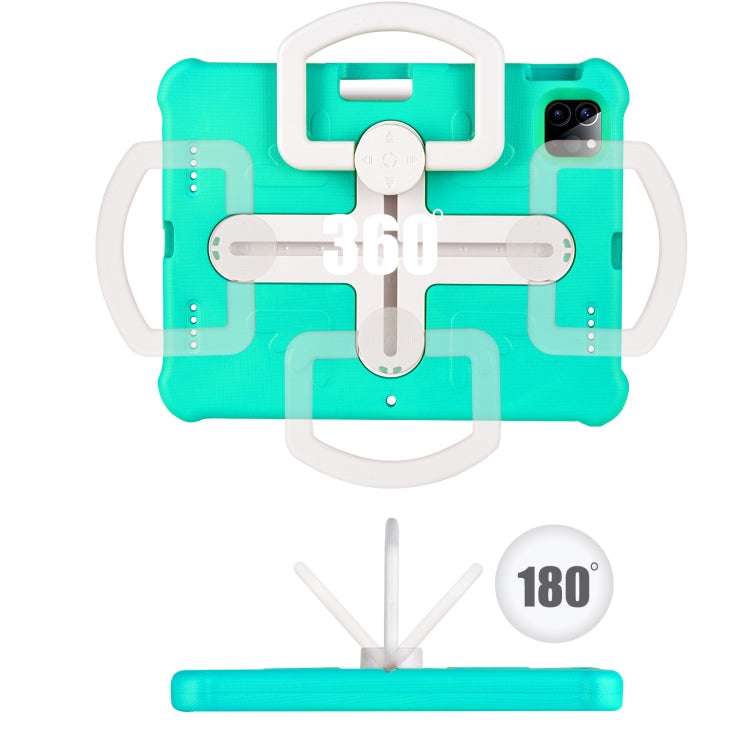 For iPad Pro 11 2024 Shield 360 Rotation Handle EVA Shockproof PC Tablet Case(Mint Green Beige)