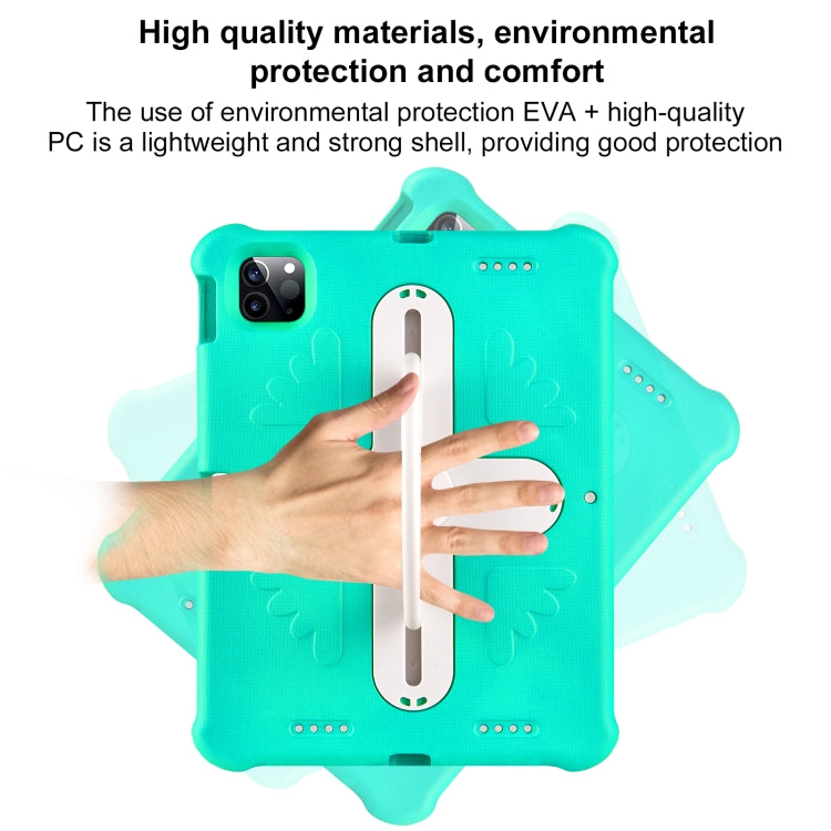 For iPad Pro 11 2024 Shield 360 Rotation Handle EVA Shockproof PC Tablet Case(Mint Green Beige)
