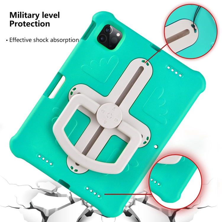 For iPad Pro 11 2024 Shield 360 Rotation Handle EVA Shockproof PC Tablet Case(Mint Green Beige)