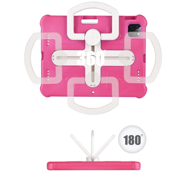 For iPad Pro 11 2024 Shield 360 Rotation Handle EVA Shockproof PC Tablet Case(Rose Red Beige)