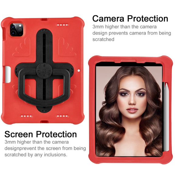 For iPad Air 11 2024 Shield 360 Rotation Handle EVA Shockproof PC Tablet Case(Red Black)