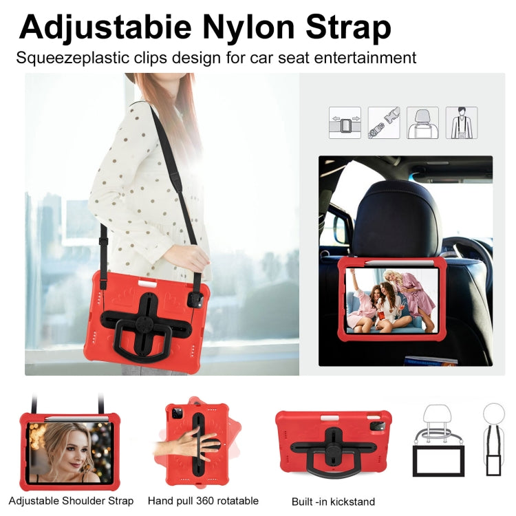 For iPad Air 11 2024 Shield 360 Rotation Handle EVA Shockproof PC Tablet Case(Red Black)