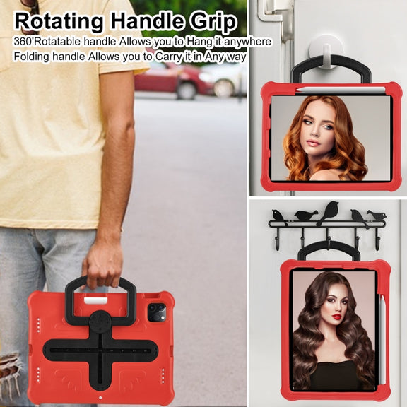 For iPad Air 11 2024 Shield 360 Rotation Handle EVA Shockproof PC Tablet Case(Red Black)