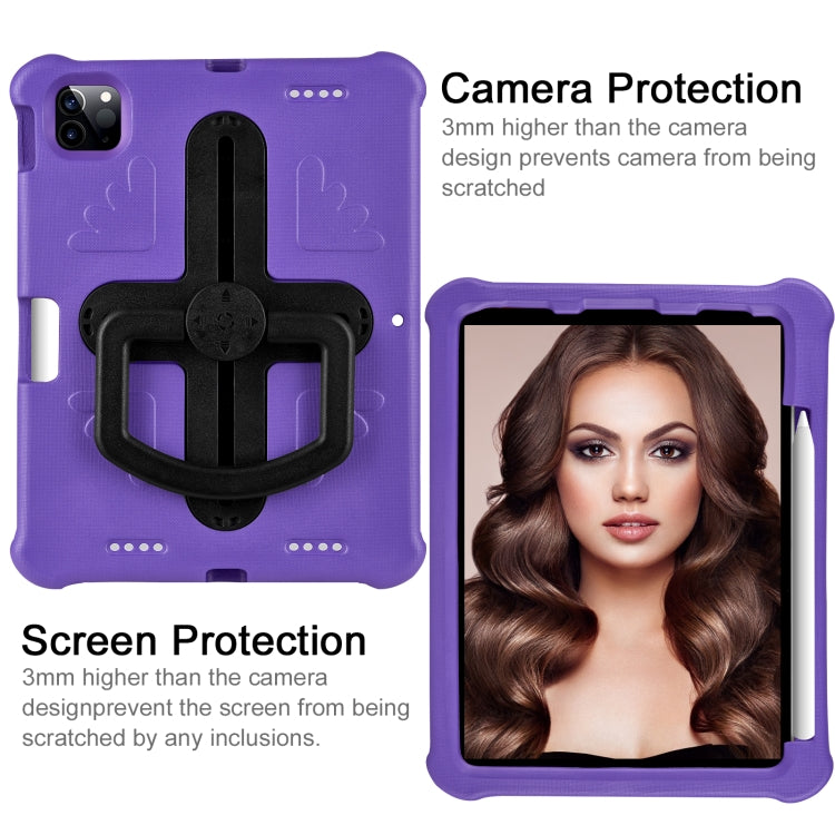 For iPad Air 11 2024 Shield 360 Rotation Handle EVA Shockproof PC Tablet Case(Purple Black)