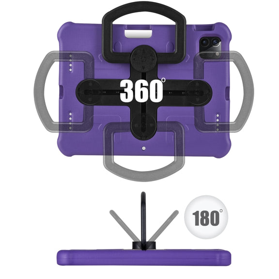 For iPad Air 11 2024 Shield 360 Rotation Handle EVA Shockproof PC Tablet Case(Purple Black)