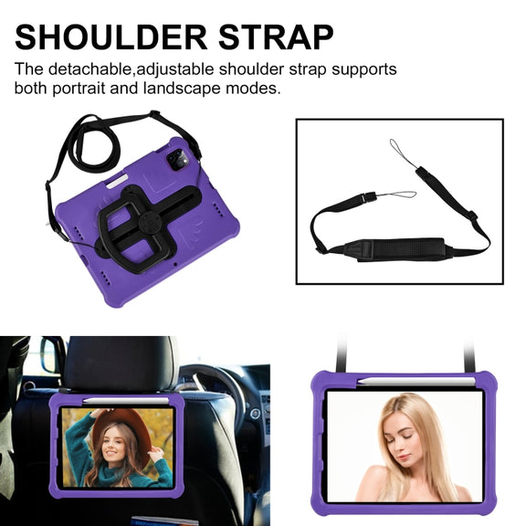 For iPad Air 11 2024 Shield 360 Rotation Handle EVA Shockproof PC Tablet Case(Purple Black)