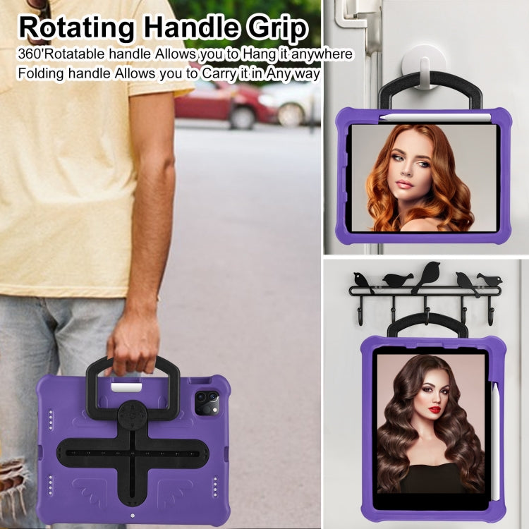 For iPad Air 11 2024 Shield 360 Rotation Handle EVA Shockproof PC Tablet Case(Purple Black)