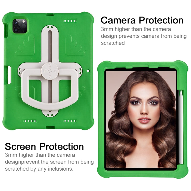 For iPad Air 11 2024 Shield 360 Rotation Handle EVA Shockproof PC Tablet Case(Green Beige)