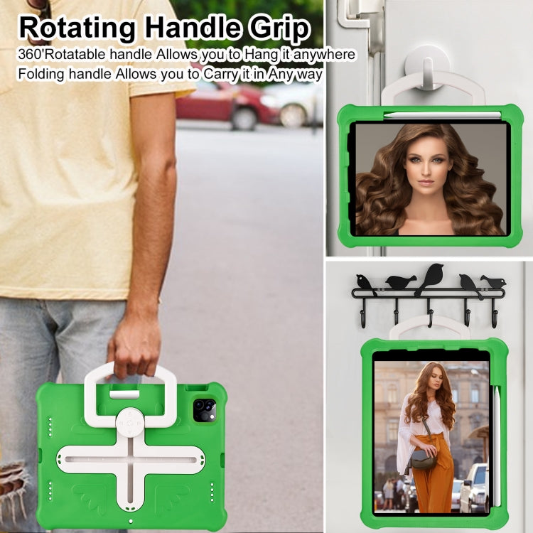 For iPad Air 11 2024 Shield 360 Rotation Handle EVA Shockproof PC Tablet Case(Green Beige)
