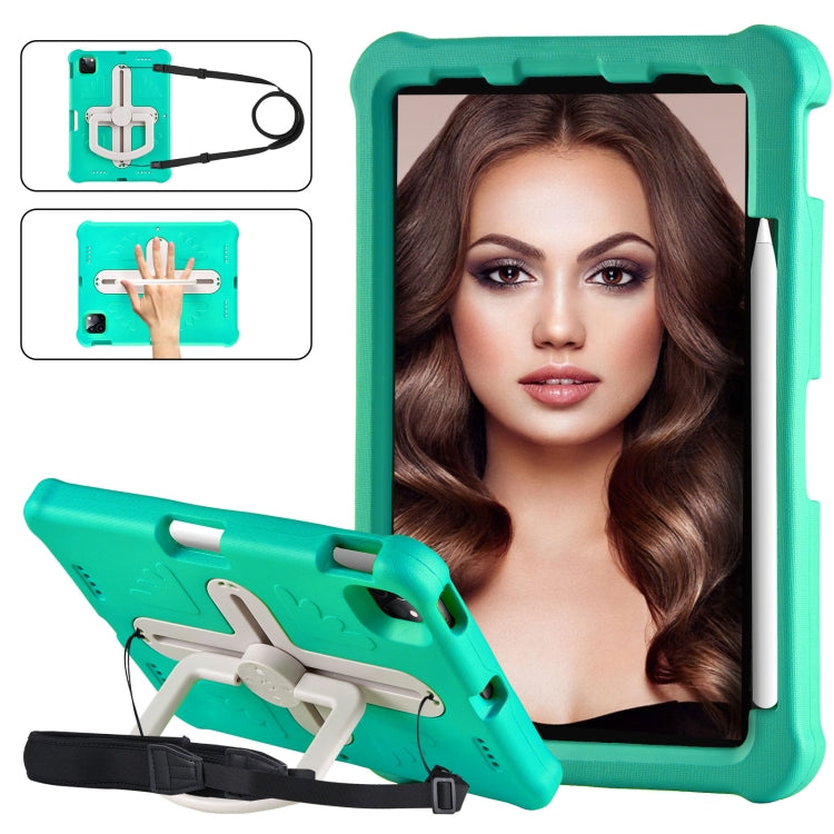 For iPad Air 11 2024  / 2025 Shield 360 Rotation Handle EVA Shockproof PC Tablet Case(Mint Green Beige)