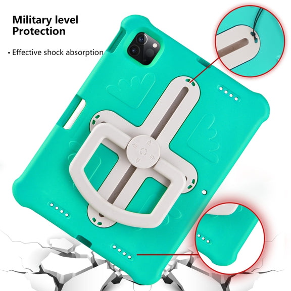 For iPad Air 11 2024  / 2025 Shield 360 Rotation Handle EVA Shockproof PC Tablet Case(Mint Green Beige)