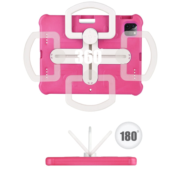 For iPad Air 11 2024 Shield 360 Rotation Handle EVA Shockproof PC Tablet Case(Rose Red Beige)