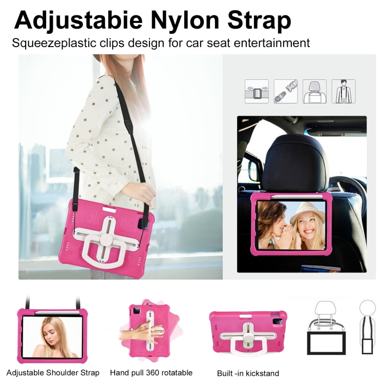 For iPad Air 11 2024 Shield 360 Rotation Handle EVA Shockproof PC Tablet Case(Rose Red Beige)