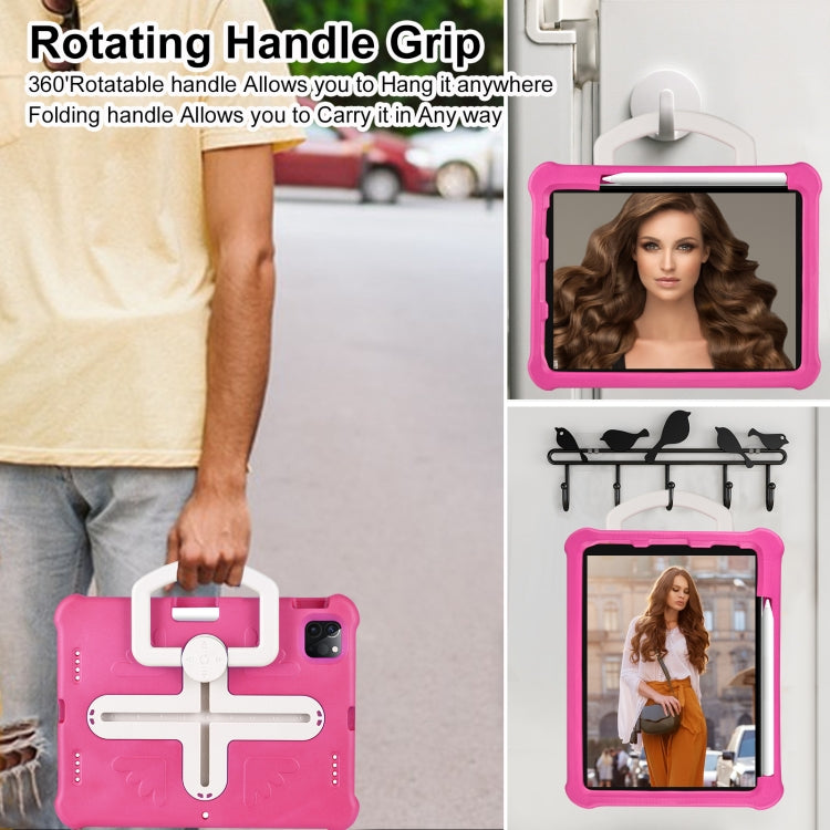 For iPad Air 11 2024 Shield 360 Rotation Handle EVA Shockproof PC Tablet Case(Rose Red Beige)