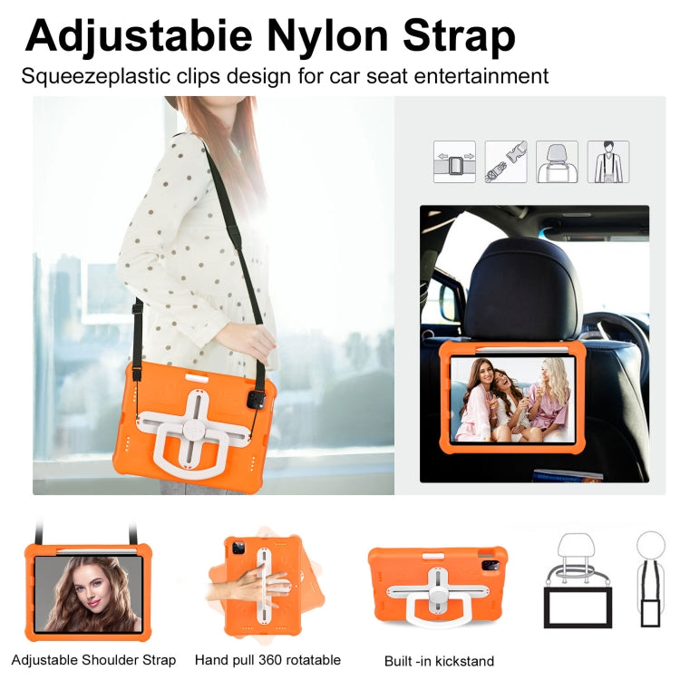 For iPad Air 11 2024 Shield 360 Rotation Handle EVA Shockproof PC Tablet Case(Orange Beige)