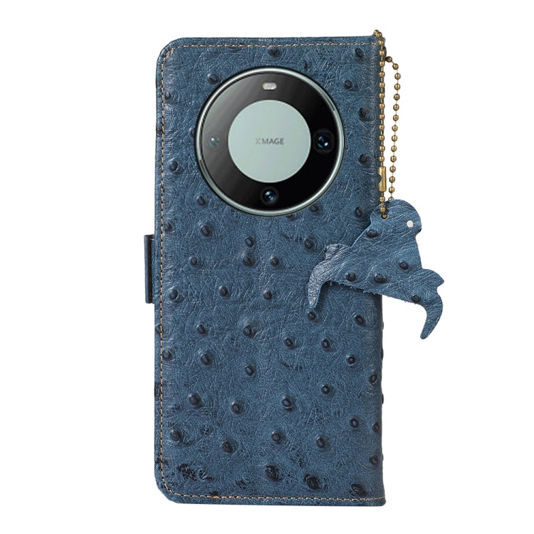 For Huawei Mate 60 Pro Ostrich Pattern Genuine Leather RFID Phone Case(Blue)