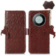 For Huawei Mate 60 Pro Ostrich Pattern Genuine Leather RFID Phone Case(Coffee) - Huawei Cases by PMC TechLife | Online Shopping South Africa | PMC TechLife | Buy Now Pay Later Mobicred