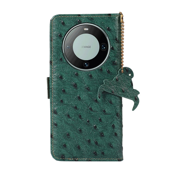 For Huawei Mate 60 Ostrich Pattern Genuine Leather RFID Phone Case(Green)