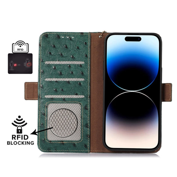 For Huawei Mate 60 Ostrich Pattern Genuine Leather RFID Phone Case(Green)