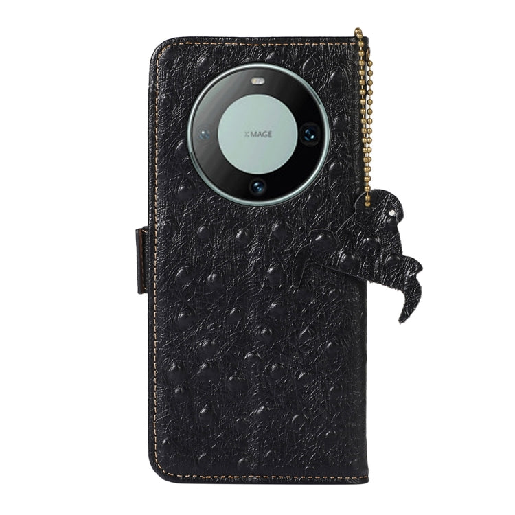 For Huawei Mate 60 Ostrich Pattern Genuine Leather RFID Phone Case(Black)