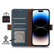 For Huawei Mate 60 Ostrich Pattern Genuine Leather RFID Phone Case(Blue)