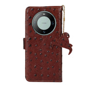 For Huawei Mate 60 Ostrich Pattern Genuine Leather RFID Phone Case(Coffee)