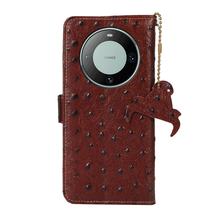 For Huawei Mate 60 Ostrich Pattern Genuine Leather RFID Phone Case(Coffee)
