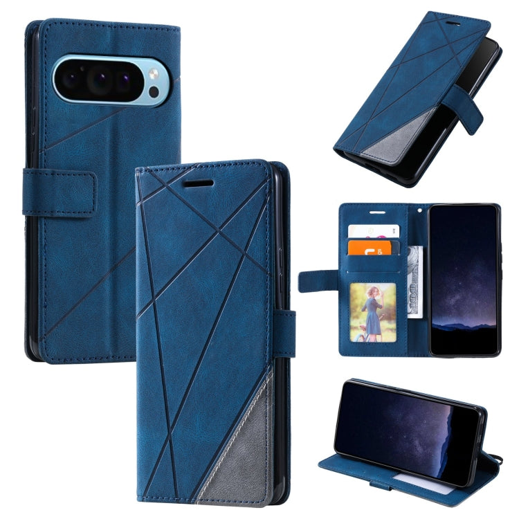 For Google Pixel 9 Pro Skin Feel Splicing Leather Phone Case(Blue)