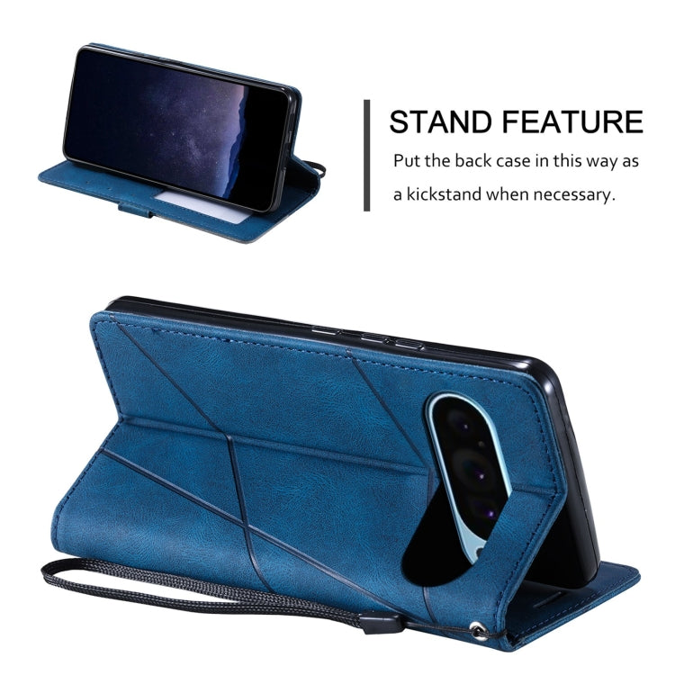 For Google Pixel 9 Pro Skin Feel Splicing Leather Phone Case(Blue)