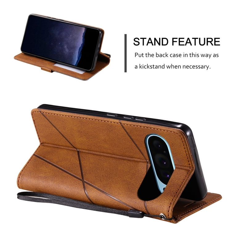 For Google Pixel 9 Pro Skin Feel Splicing Leather Phone Case(Brown)