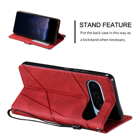 For Google Pixel 9 Pro Skin Feel Splicing Leather Phone Case(Red)