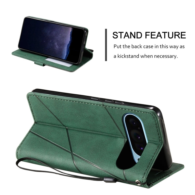 For Google Pixel 9 Pro Skin Feel Splicing Leather Phone Case(Green)