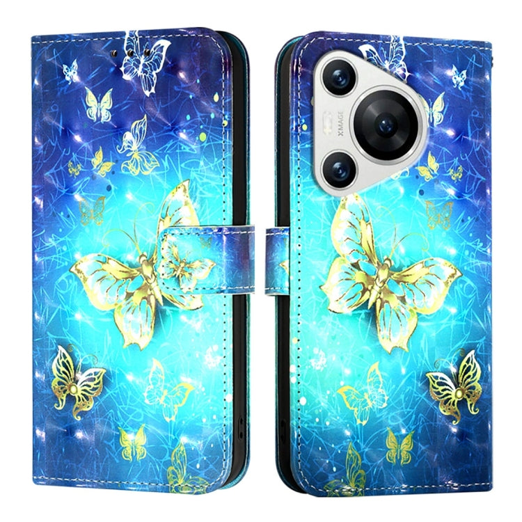 For Huawei Pura 70 3D Painting Horizontal Flip Leather Phone Case(Golden Butterfly)