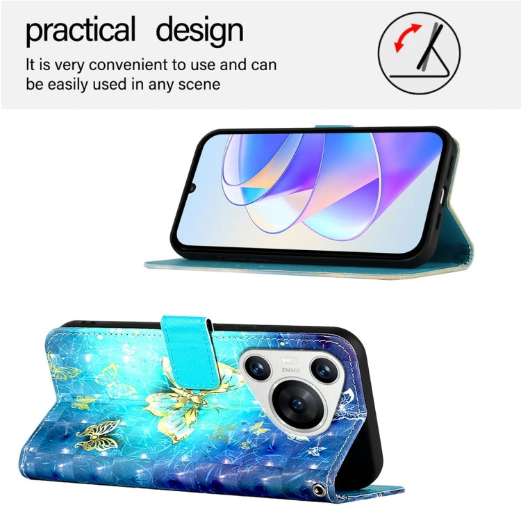 For Huawei Pura 70 3D Painting Horizontal Flip Leather Phone Case(Golden Butterfly)