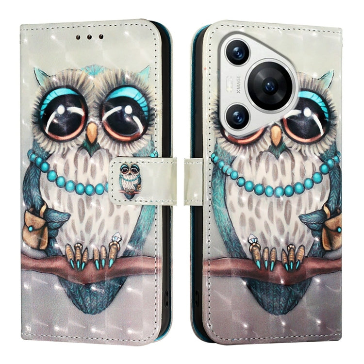 For Huawei Pura 70 3D Painting Horizontal Flip Leather Phone Case(Grey Owl)
