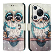 For Huawei Pura 70 3D Painting Horizontal Flip Leather Phone Case(Grey Owl)