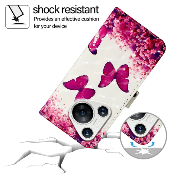 For Huawei Pura 70 3D Painting Horizontal Flip Leather Phone Case(Rose Butterfly)