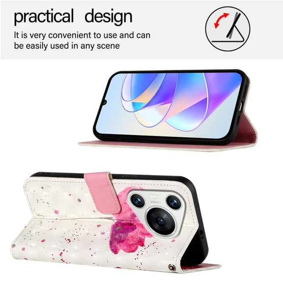 For Huawei Pura 70 3D Painting Horizontal Flip Leather Phone Case(Flower)