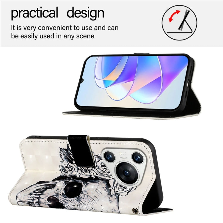 For Huawei Pura 70 3D Painting Horizontal Flip Leather Phone Case(Skull)
