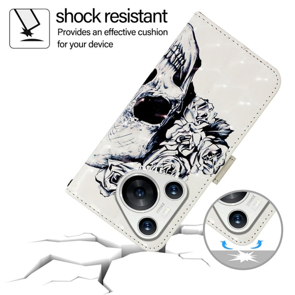 For Huawei Pura 70 3D Painting Horizontal Flip Leather Phone Case(Skull)