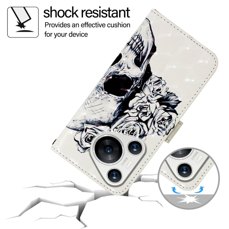 For Huawei Pura 70 3D Painting Horizontal Flip Leather Phone Case(Skull)